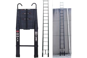 HSHA Telescopic Ladder 6.2m, Aluminum Lightweight Extendable Ladder with 2 Hooks and Stabiliser,Non-Slip Feet,Portable Ladders with a Maximum Load of 150 kg/330 lb (Black)