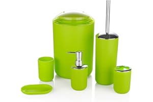 Keraiz 6 Pieces | Bathroom Accessories Set | Plastic Bathroom Accessories | Toothbrush Holder, Rinse Cup, Soap Dish, Hand Sanitizer Bottle, Waste Bin, Toilet Brush with Holder | Green