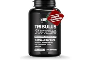 KAMASÙ Tribulus Terrestris Integratore Uomo con Lo zinco contribuisce al mantenimento di normali livelli di testosterone nel sangue, Black Maca, Taurina, Ashwagandha, Guaranà, Ginko Vigore e Benessere