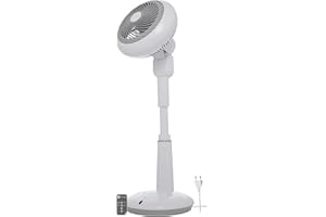 Iris Ohyama Woozoo, Ventilateur sur Pied, 37㎡, Blanc, 10 Vitesses, Télécommande, Moteur DC, Silencieux 25 dB Mode Nuit, Oscillation Multidirectionnelle, Minuterie 8h, Puissant, STF-DC15T