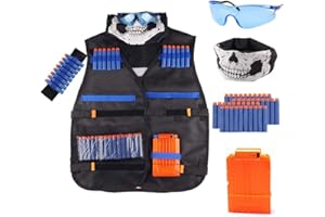 Agrifilm Tactical Vest Kit for Guns Elite Series with Refill Darts,Reload Clips, FaceTube Mask, Hand Wrist Bands and Protective Glasses, Vest Toys for Boys & Girls