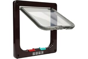 Tkoofn 4 Wege Katzenklappe, Sicherheitsverschluss Magnetverschluss Mit Wetterdichtung, für Katze, Kätzchen, kleinen Hund, Haustier - Klein Braun