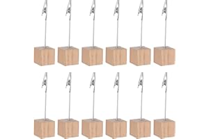 WEROWNSGSO 12 Stück Fotohalter Krokodilklemme Memo Clip Ständer Tischkartenhalter Holzsockel Kartenständer mit Klammern Vertikaler Zettelhalter für Bilder Karte Hinweis
