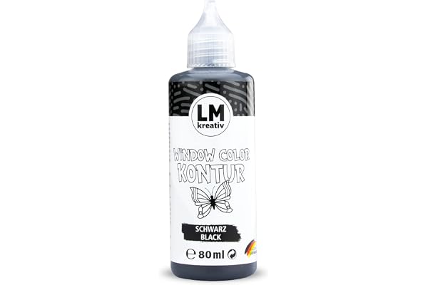 LM Window Color Contur 80 ml – Noir – Peinture pour fenêtre pour bricolage et peinture – Décoration amovible pour fenêtre dans la chambre d'enfant, sur bouteilles, miroirs ou carreaux Peinture de