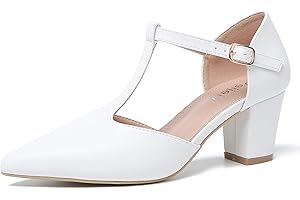 PEIJELY Mary Jane Damen-Pumps mit T-Riemen, Blockabsatz, spitzer Zehenbereich, Knöchelriemen, Schnalle, Kleid Pumps