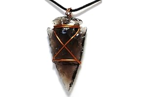 KRYSTAL GIFTS UK Stone of Detoxification - Reiki Energy Charged Copper Wire Wrapped Black Obsidian Crystal Arrowhead Pendant with Cord (Beautifully Gift Wrapped)