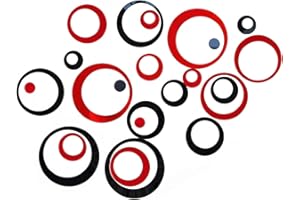 AQRICHFOX 24Pcs Acrylic Circle Mirror Wall Stickers DIY Decals Modern Art Mural for Home Living Room Bedroom Decor Black and Red