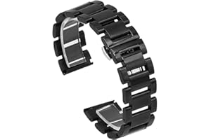 Kai Tian 18mm 20mm 22mm 24mm Metal Premium Stainless Steel Watch Strap for Men, Polished Metal Skeleton Watch Straps for Women Replacement Watch Band Black with Deployment Buckle