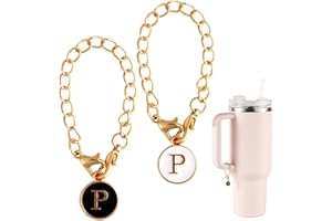 NQEUEPN 2uds Accesorios Colgantes de Letras para Stanley Taza, Mango de Letra Inicial Identificación de Nombre Personalizado Cadena Colgante Alfabeto para Stanley Vaso (Letra P)