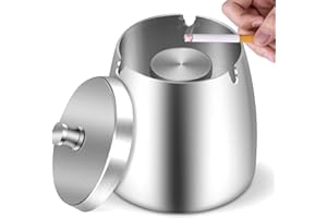 BRSINSE Aschenbecher, Aschenbecher mit Deckel (9×8×9cm), Edelstahl Aschenbecher für Draussen, Sturmaschenbecher als Windaschenbecher, Standaschenbecher mit Rutschfest Boden für Draußen und Innen (Silber)