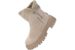 GENERIC Ankle Boots for Women Low Heel Chunky Heel Ankle Boots Non Slip Walking Boots Round Toe Waterproof Trekking Boots Waterproof Rubber Folded Stitched Sole Boots Comfortable Snow Boots