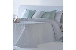 ETHERE MAISON Colcha Jacquard Reversible algodón Nahia Gris - Cama 150 cm - 250X270 cm