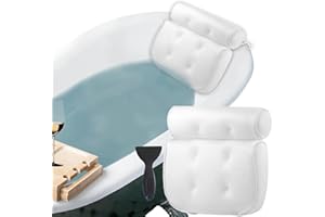RUN HELIX Bath Pillow Bathtub Pillows Ergonomic Spa Bath Cushion 6 Large Suction Cups Comfortable Waterproof Bath Pillows Head, 3D Mesh Technology, Support Back, Shoulder, Fits All Bathtub (White)