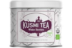 Kusmi Tea - White Berries - Té Blanco Orgánico de Frutos del Bosque - Aromas Naturales de Grosella, Fresa, Mora - Disfrutar Caliente o con Hielo - Lata de Té de 90g - Cantidad para aprox. 50 tazas
