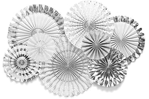 GAKA FAVOR 8er Set Party Deko Silber Weiß Papierfächer,Hängende Papier Fächer Dekoration für Party Hochzeit Geburtstag Festival Weihnachten Event Karneval