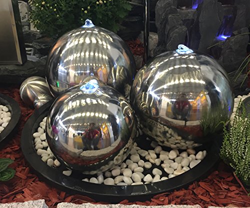 Köhko 3er Kugelbrunnen-Set 21002 (20, 24 und 29 cm) aus Edelstahl mit LED-Beleuchtung