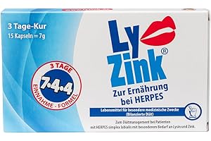 LY ZINK GEGEN HERPES LY ZINK, Zur Ernährung bei Herpes, Lysin + Zink, Für langanhaltende gesunde Lippen, 15 Kapseln