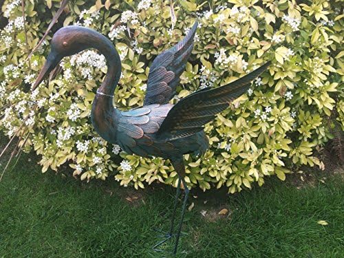 Patio and Terrace Bronze Affect Metal Heron/Stork Wings Up Garden/Pond Gift Ornament Statue 102cm