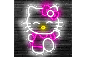 XJNOLGXIQU Helloo Kit Neon Sign Kitty Cat Neon Sign for Wall Decor Kawaii Anime Kitty Cat Neon Light up Led Sign for Girl's Room Kids Bedroom Gift for Girls Women