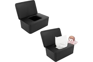 Huayue 2 PCS Wet Wipes Box, Baby Wipes Box Tissue Storage Case Container Napkin Box Plastic Wipes Dispenser Toilet Paper Box with Lid Seal for Home Office, Black