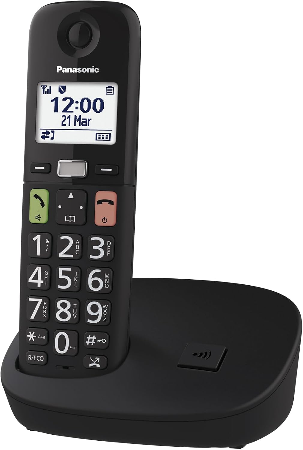 Panasonic KX-TGU110EXB Teléfono Inalámbrico Digital, Unidad Base y 1 Auriculares, Pantalla LCD, Botones Grandes, Llamada Favorita, Compatible con Audífonos, Negro