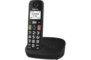 Panasonic KX-TGU110EXB Teléfono Inalámbrico Digital, Unidad Base y 1 Auriculares, Pantalla LCD, Botones Grandes, Llamada Favorita, Compatible con Audífonos, Negro