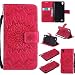 Produktbild Lonchee LG X Power Leder Wallet Tasche Brieftasche Schutzhülle , Sonnenblumen geprägten Muster Design Hochwertige PU Leder Folio Tasche Case Hülle im Bookstyle mit Standfunktion Kredit Kartenfächer (Rote)