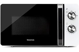 Taurus Microondas 20L, 700W, 6 potencias, Sin Grill, Función descongelar, Auto-clean, Revestimiento White&Clean, Temporizador