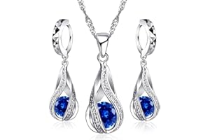 Crystalina Regalos para Mujer, Conjunto Collar Plata Mujer y Pendientes Mujer Plata con Colgante, Joyas de Mujer de Plata S925 y Circonitas de Colores, Regalos Originales para Mujer