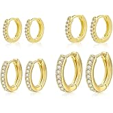 SANNIDHI® 4 Pairs Hoop Earrings for Women Men Stylish S...