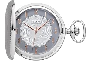 Regent Orologio da tasca da uomo Savonnette Coperchio pieghevole Cromato 50 MM Quarzo Bianco Quadrante Grigio Numeri arabi