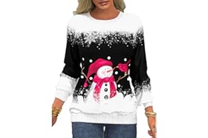 Tomwell Weihnachtspullover Damen Langarm Rundhals Oberteil Casual Mode Weihnachten Sweatshirt Weihnachtsdruck Weihnachtspulli Christmas Streetwear