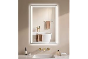 ‎ARCHALUXE Badspiegel mit Beleuchtung 40x60cm - Badezimmer-Spiegel-LED - Badezimmerspiegel mit Beschlagfrei Touch-Schalter Dimmbar 3 Lichtfarben Entfoggen Wandspiegel IP44 Led-Spiegel-Bad Horizontal/Vertikal