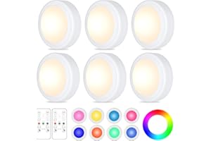 Yiliaw 6er-Pack LED Puck-Lichter mit Fernbedienung,16 Farbwechsel Unterbauleuchten,Batteriebetriebene Nachtlichter mit Dimmer & Timer für Schrank,Schlafzimmer und Küche,Weiß