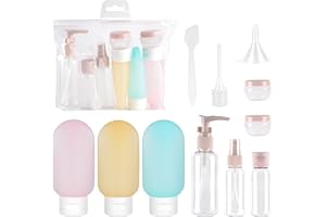 ELALOVE 11 Pcs Kit Voyage Produit Toilette, Kit Avion Accessoires 30/50/60/80 ML, Flacon Vide pour Remplir Les Articles De Toilette, Tube vide en Silicone,Vaporisateur Transparent,Petit Pot De CrèMe
