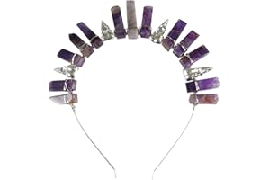 Soulnioi Natural Amethyst Headband White Wire Wrap Ancient Silver Raven Irregular Amethyst Crystal Pillars Crown Headband for Gift of Party Birthday