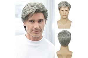 Baruisi Men Wigs Short Silver Gray Wig Synthetic Heat Resistant Natural Halloween Cosplay Hair Wig