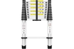 Exleiter 3.8M Telescoping Ladder, Aluminum Lightweight Multi-Purpose Telescopic Ladder Collapsible Extension Ladder Folding Ladder for RV, Attic, Daily Use at Home, 330lbs Max Capacity