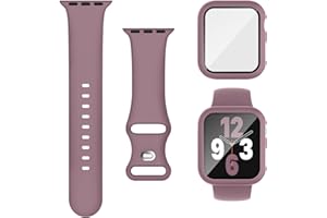 Joehwerr 3-in-1 for Apple Watch Straps 40mm with Case & Screen Protector, Silicone Sport Strap and Protective Cover with 9H Tempered Glass for iWatch Series 6/5/4/SE, Smokepurple