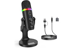 zealsound micrófono USB, micrófono Condensador RGB, Cancelación de Ruido, Silencio táctil, Ganancia, Eco, monitoreo y RGB, Ideal para Podcast, Streaming, Youtube, Gaming, para Phone/PC/PS/Mac K66PRO