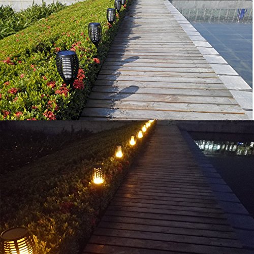 Cinoton 2er Set Solar Fackel Garten Licht Lampe 96 LED Flackerlicht Tanzen Flamme für Dekoration Festival Atmosphäre im Freien Wasserdicht - 5