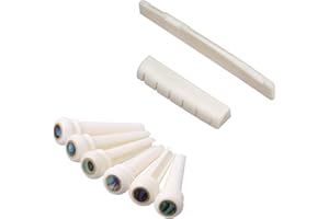 BSWAN Set di ricambi per chitarra acustica con capotasto e ponticello in osso e piroli con intarsio in abalone (set completo di capotasto, ponticello e piroli)