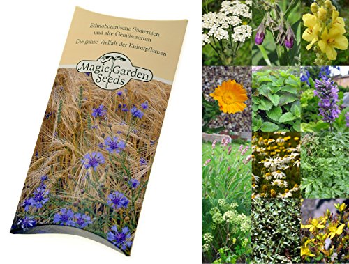 Saatgut Set: '12 traditionelle europäische Heilpflanzen', besondere Kräutersorten der Volksmedizin als Samen zur Anzucht für den Garten in schöner Geschenk-Verpackung
