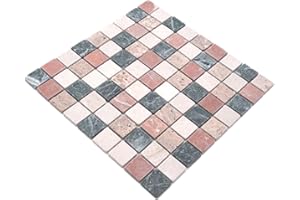 CONWIRE Carrelage mosaïque en marbre naturel crème beige rouge vert Random pour sol, mur, salle de bain, toilettes, cuisine, revêtement de salle de bain, revêtement de salle de bain