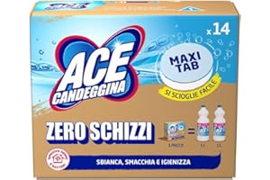 ACE Candeggina Maxi Tabs – 14 Pastiglie monodose di candeggina classica per superfici e lavatrice. Sbianca, smacchia, igienizza superfici e bucato bianco, in lavatrice o a mano, no sprechi, no schizzi