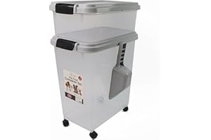 DIVCHI 3-Piece Airtight Pet Food Storage Container With Plastic Measuring Scoop Treats For Pet Dog Cat Animal Dry Food Dispenser With Casters Wheels (GREY)