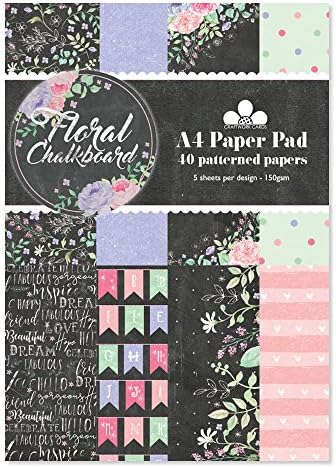 Craftwork Cards A4 Patterned Paper Pad - Floral Chalkboard, Black
