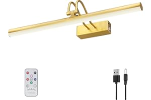 RAIFOOLLY Picture Light, 16in Battery Operated Lights for Paintings,Metal Remote Control Display Art Light w/ Timer & Dimmable for Wall Painting,Frame, Portrait, Dartboard, Plated-gold (RF00123)