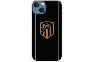 LA CASA DE LAS CARCASAS Funda para iPhone 13 del Atlético de Madrid Escudo Dorado Fondo Negro para Proteger tu móvil. Carcasa de Silicona Flexible con Licencia Oficial de Licencia Oficial Atlético de Madrid