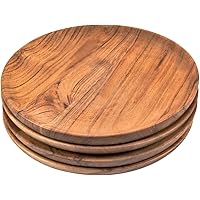 Samhita Acacia Wood Serving Plates,17.78 Round Wood Plates Set of 4, Easy Cleaning & Lightweight for Dishes Snack, Dessert, C